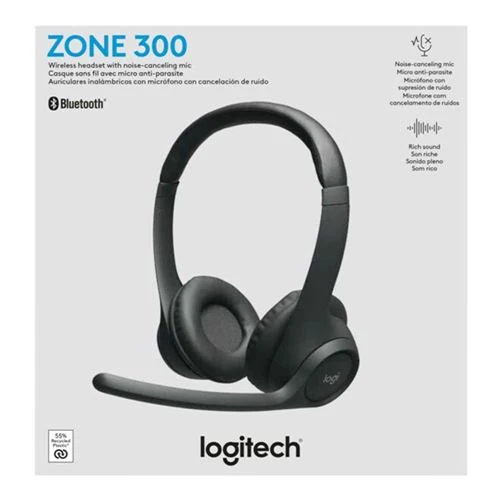 Audífonos Logitech Zone 300 Wireless Bluetooth Headset Negro