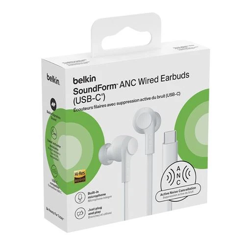 Audífonos Belkin Active Noise Cancelling USB Type-C Wired Earbuds Blanco
