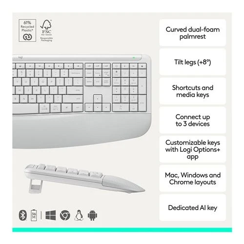 Combo Teclado y Mouse Logitech MK880 Comfort Plus Blanco Hueso