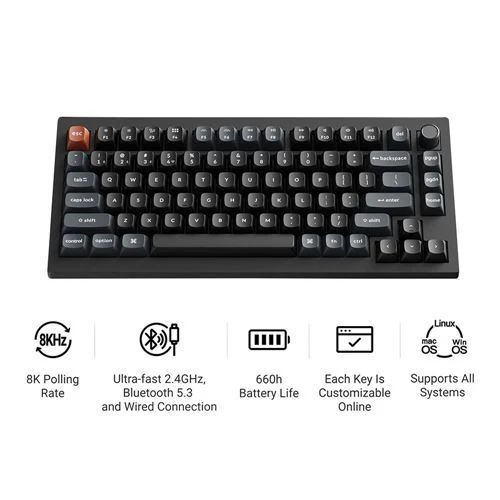 Teclado Keychron V1 Ultra 8K Wireless Mechanical Keyboard Negro