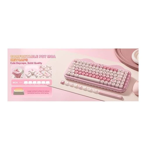Teclado Yunzii C75 Cake Meow Wireless Mechanical Keyboard Rosa