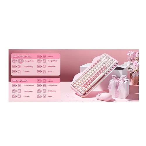 Teclado Yunzii C75 Cake Meow Wireless Mechanical Keyboard Rosa