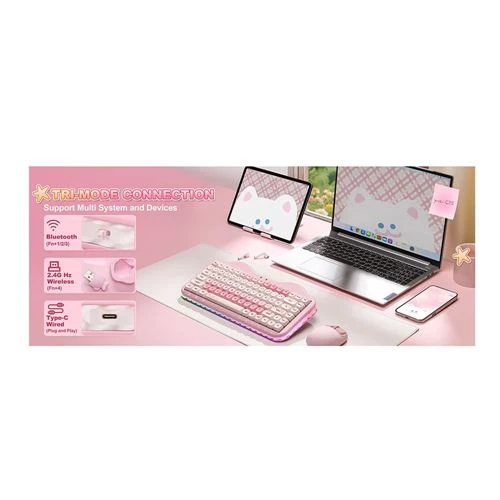 Teclado Yunzii C75 Cake Meow Wireless Mechanical Keyboard Rosa