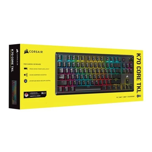 Teclado Corsair K70 CORE TKL RGB Wired Mechanical Gaming Keyboard CORSAIR MLX Red v2 Linear Switches Rojo