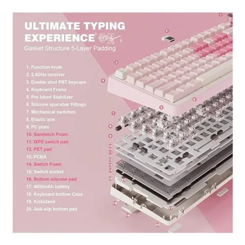 Teclado Yunzii B75 PRO Wireless Mechanical Gaming Keyboard Rosa