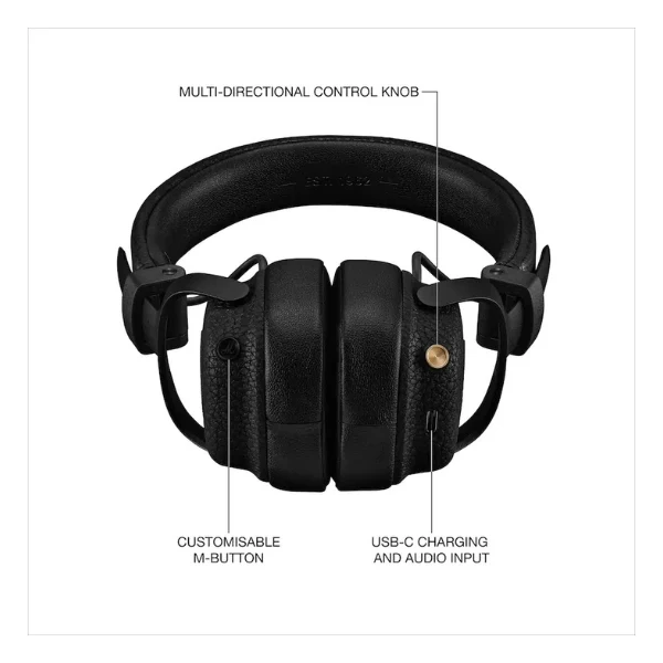 Audífonos Marshall Milton A.N.C. inalámbricos On-Ear con cancelación de ruido adaptativa y micrófono - Negro