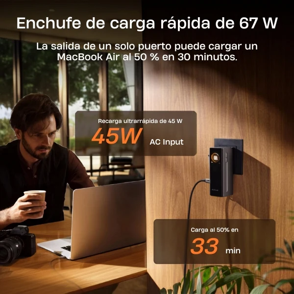 Power Bank EF EcoFlow RAPID Pro - 10000mAh - Carga Rápida 67W - Cable USB-C Integrado - Cargador de Pared