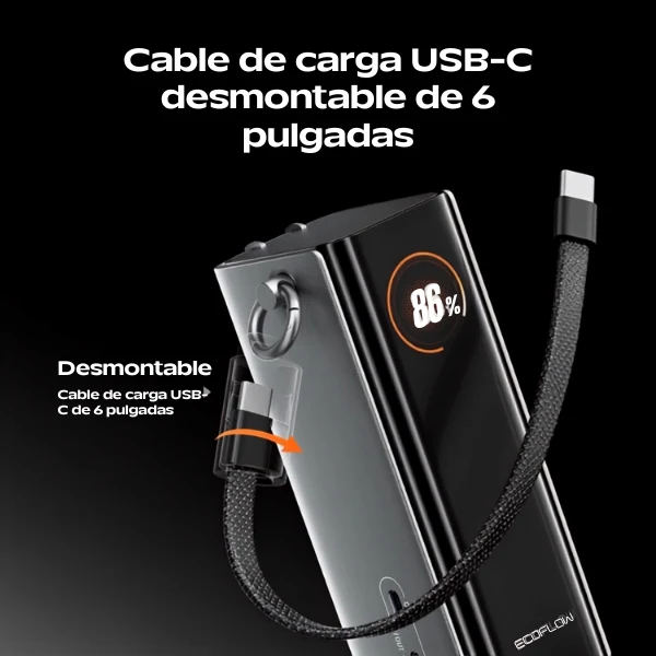 Power Bank EF EcoFlow RAPID Pro - 10000mAh - Carga Rápida 67W - Cable USB-C Integrado - Cargador de Pared