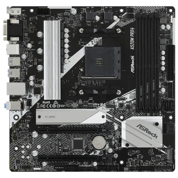 Tarjeta Madre ASRock A520M Pro4 - Micro ATX - Socket AM4 - DDR4 4733MHz - M.2 - SATA - PCIe - HDMI - DisplayPort
