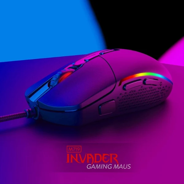Mouse Gamer Redragon Invader M719 RGB Chroma Sensor Óptico Pixart 3325 10000 DPI - Negro