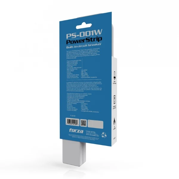 Regleta Forza PS-001W 2200W 6 Salidas NEMA 5-15R Universales con Disyuntor 110V/220V - Blanco