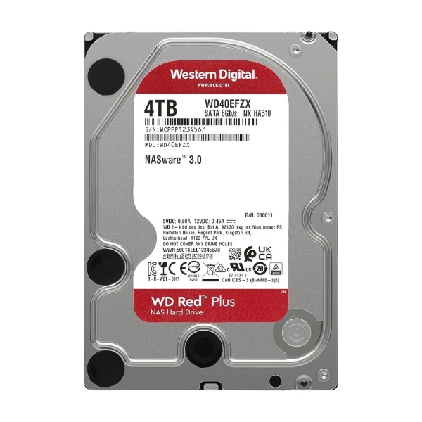 Disco Duro Western Digital WD Red Plus NAS 4TB 3.5" SATA 6Gb/s 5400RPM CMR 128MB - WD40EFZX