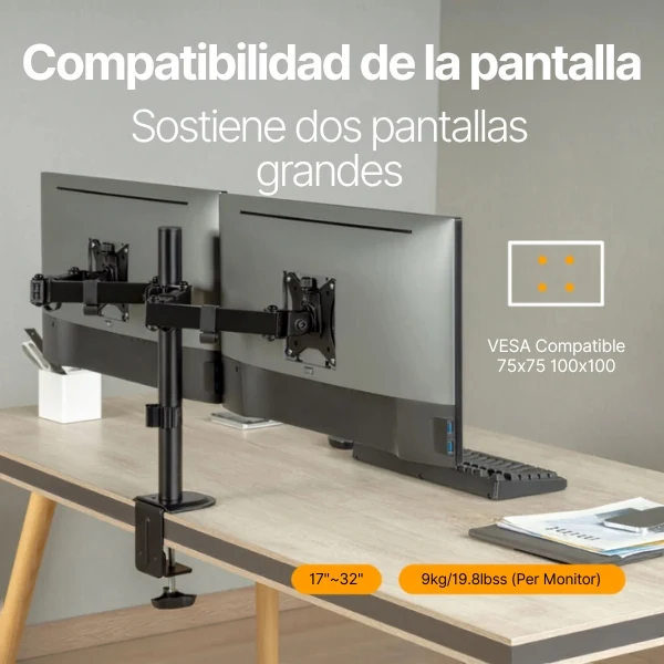 Base de Escritorio Doble Argom ARG-BR-1603 para Monitor / TV 17" a 32" - Brazo Articulable - Negro
