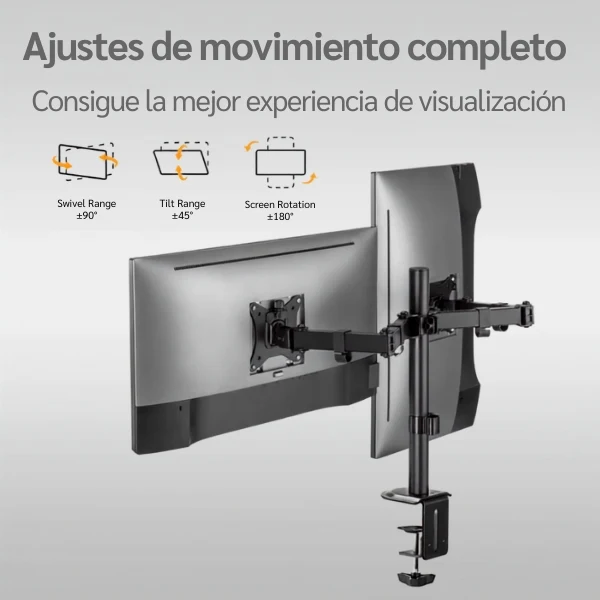 Base de Escritorio Doble Argom ARG-BR-1603 para Monitor / TV 17" a 32" - Brazo Articulable - Negro