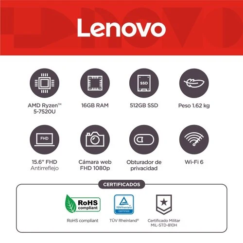 Laptop Lenovo IdeaPad Slim 3 15AMN8 15.6" - AMD Ryzen 5 7520U - 16GB - 512GB SSD