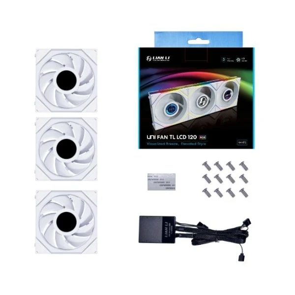 Fan Cooler Lian Li UNI FAN TL LCD FLEX Fluid Dynamic Bearing 120mm - Blanco - RGB - 3 Pack