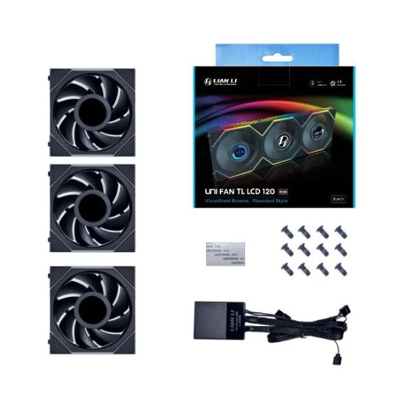 Fan Cooler Lian Li UNI FAN TL LCD FLEX Fluid Dynamic Bearing 120mm (3 Pack) - Negro - RGB