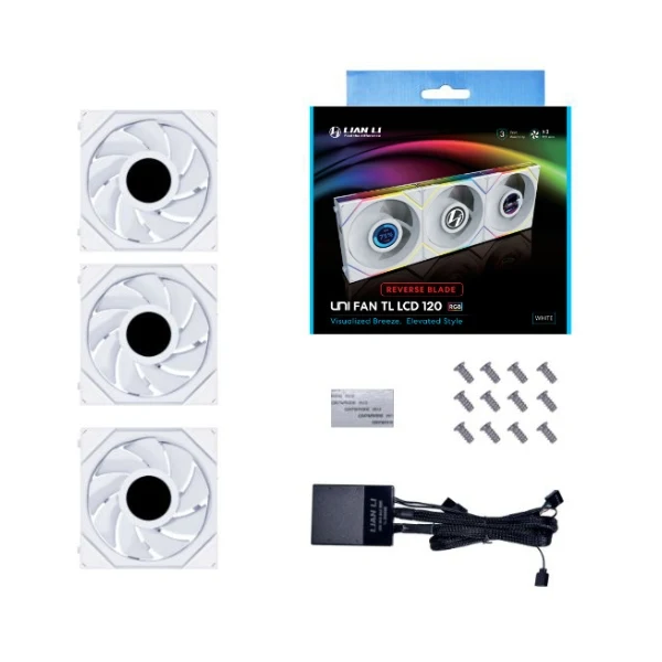 Fan Cooler Lian Li UNI FAN TL LCD FLEX Reverse Blade Fluid Dynamic Bearing 120mm (3 Pack) - Blanco - RGB