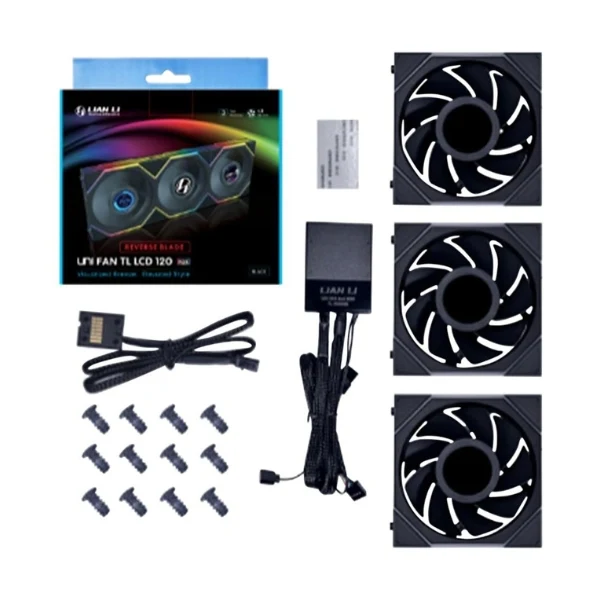 Fan Cooler Lian Li UNI FAN TL LCD FLEX Reverse Blade Fluid Dynamic Bearing 120mm (3 Pack) - Negro - RGB