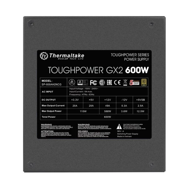 Fuente de Poder Thermaltake Toughpower GX2 600W - 600W - 80 PLUS Gold - No modular - ATX