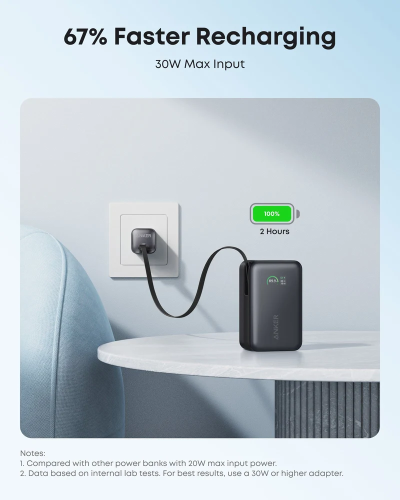 Power Bank Anker Nano 10K 45W USB-C Retráctil