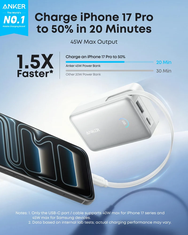 Power Bank Anker Nano 10K 45W USB-C Retráctil