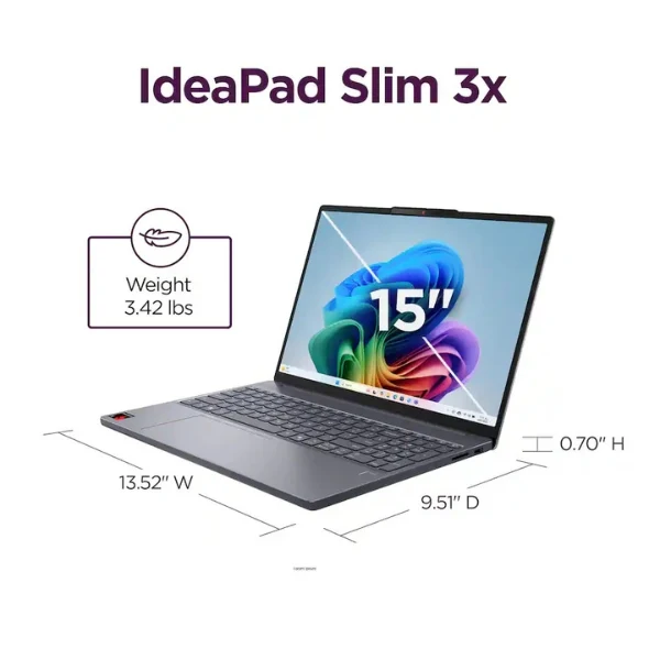 Laptop Lenovo IdeaPad Slim 3x Copilot+ PC Touchscreen Snapdragon X X1-26-100 (3GHz) 16 GB RAM 256 GB SSD 15.3" Qualcomm Adreno Win 11 Home - Luna Grey