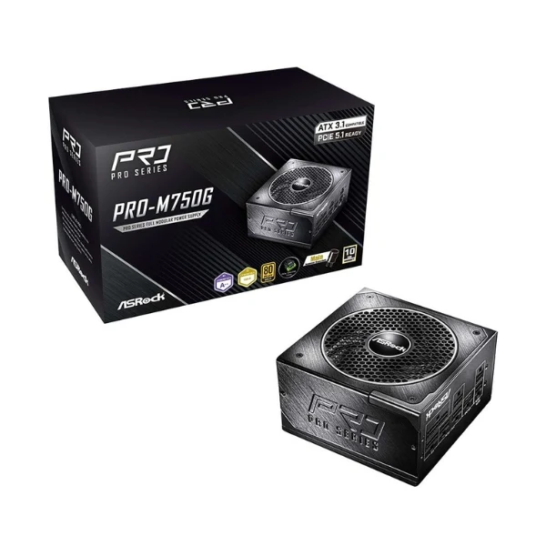 Fuente de Poder ASRock PRO-M750G - 750W - 80 PLUS Gold - Modular - ATX