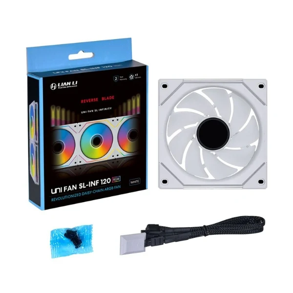 Fan Cooler Lian Li UNI FAN SL-INF LCD FLEX Reverse Blade Fluid Dynamic Bearing 120mm - Blanco - RGB