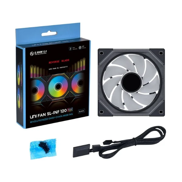 Fan Cooler Lian Li UNI FAN SL-INF LCD FLEX Reverse Blade Fluid Dynamic Bearing 120mm - Negro - RGB