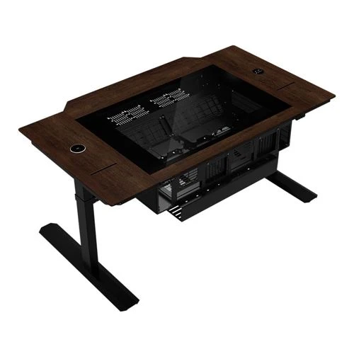 Case Lian Li DK-07 Wood Dual Chamber eATX Tempered Glass Computer Desk Case - Black