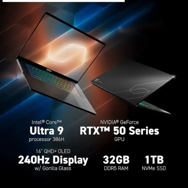 Laptop MSI Stealth 16 AI+ Intel Core Ultra 9 386H (1.6GHz) 32 GB RAM 1 TB SSD 16" NVIDIA GeForce RTX 5060 8 GB GDDR7 Win 11 Home - Charcoal Black