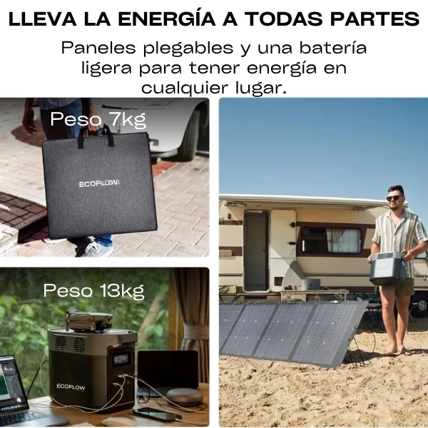 Estación de Energía Portátil EcoFlow DELTA 2, 1024 Wh, 1800 W, con Panel Solar de 220 W