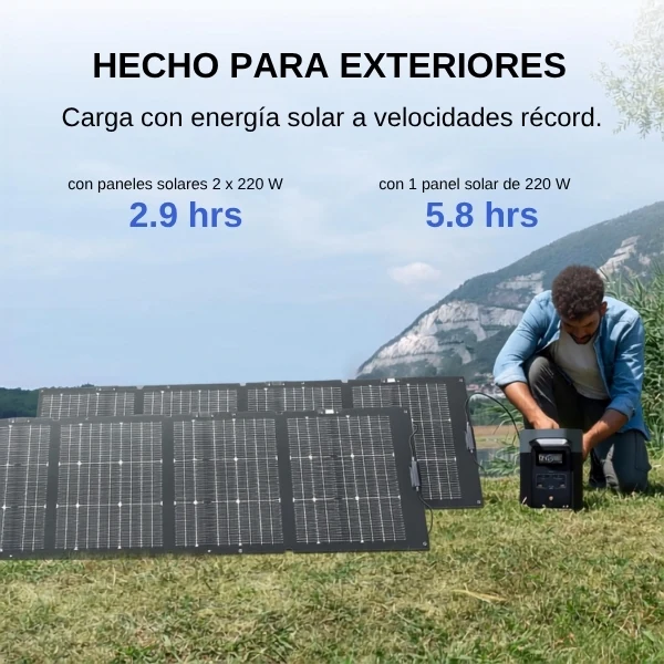 Estación de Energía Portátil EcoFlow DELTA 2, 1024 Wh, 1800 W, con Panel Solar de 220 W