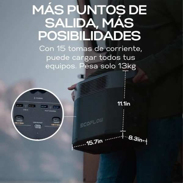 Estación de Energía Portátil EcoFlow DELTA 2, 1024 Wh, 1800 W, con Panel Solar de 220 W