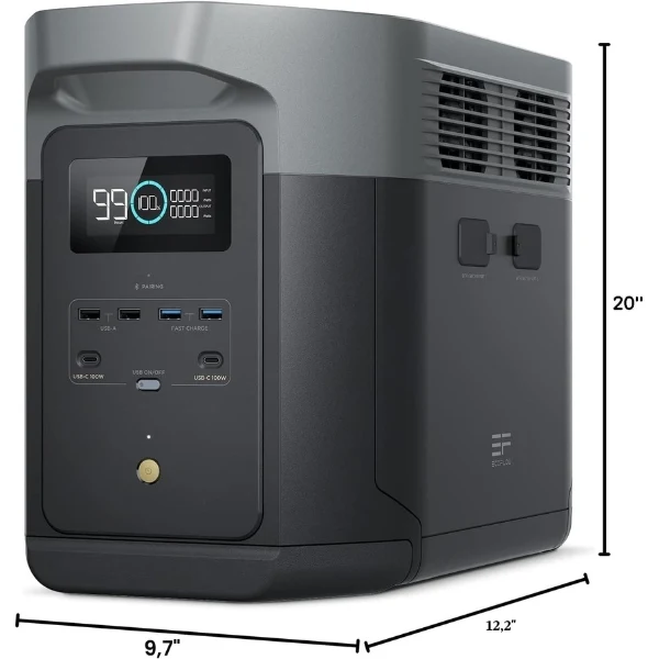 Estación de Energía Portátil EcoFlow DELTA 2 Max, 2048 Wh, 3400 W, Tecnología LiFePO4