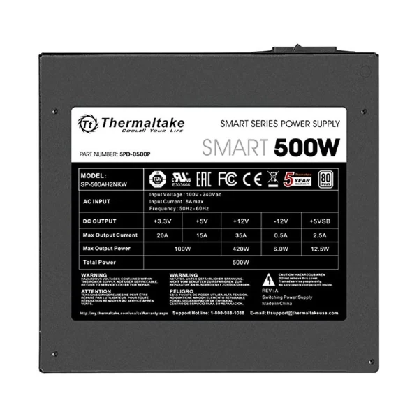 Fuente de Poder Thermaltake Smart Series - 500W - 80 PLUS - No Modular - ATX