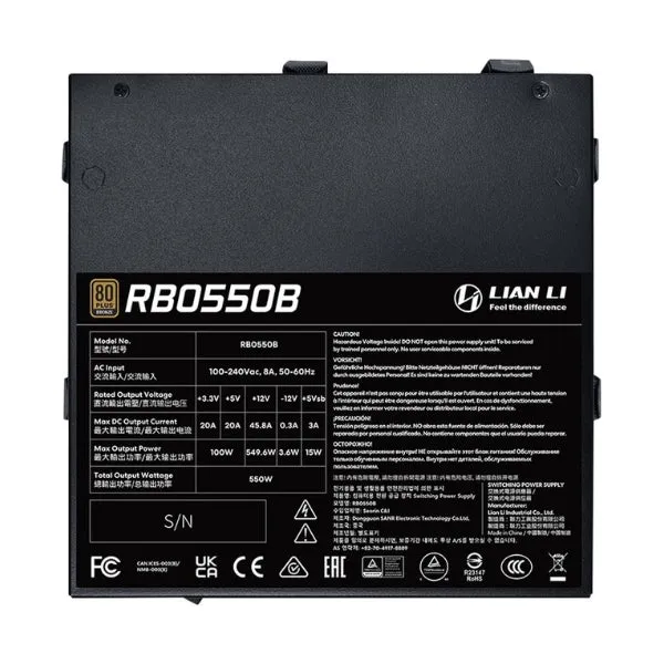 Fuente de Poder Lian Li RB550 - 550W - 80 PLUS Bronze - No Modular - ATX