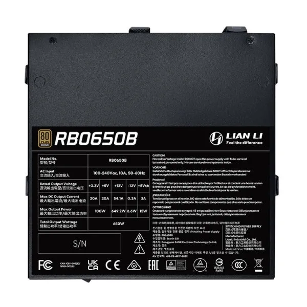 Fuente de Poder Lian Li RB650 - 650W - 80 PLUS Bronze - Non-Modular - ATX