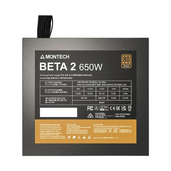 Fuente de Poder Montech BETA 2 - 650W - 80 PLUS Bronze - No Modular - ATX