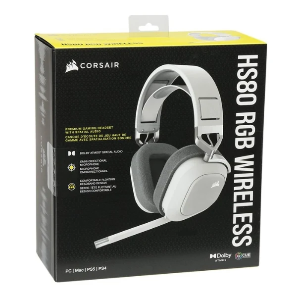 Audífonos Corsair HS80 RGB WIRELESS Premium Gaming Headset with Spatial Audio - Blanco - CA-9011236-NA