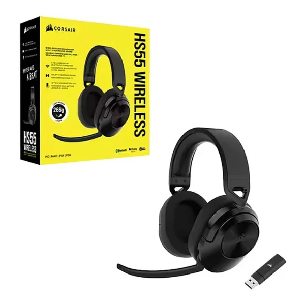Audífonos Gamer Inalámbricos Corsair HS55 Wireless - 2.4GHz Bluetooth 5.2 - Dolby Audio 7.1 - Drivers 50mm Neodymium - CA-9011280-NA - Negro