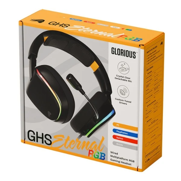 Audífonos Gamer Cableados Glorious GHS ETERNAL RGB Multiplataforma - 3.5mm USB - Micrófono Omnidireccional - GLO-A-2PC-BLK - Negro