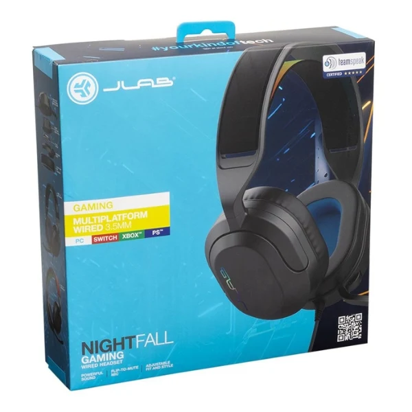 Audífonos Gamer Cableados JLab Nightfall 3.5mm - Drivers 50mm - Micrófono Flip-Up - GHNHTFALLRBLK4 - Negro