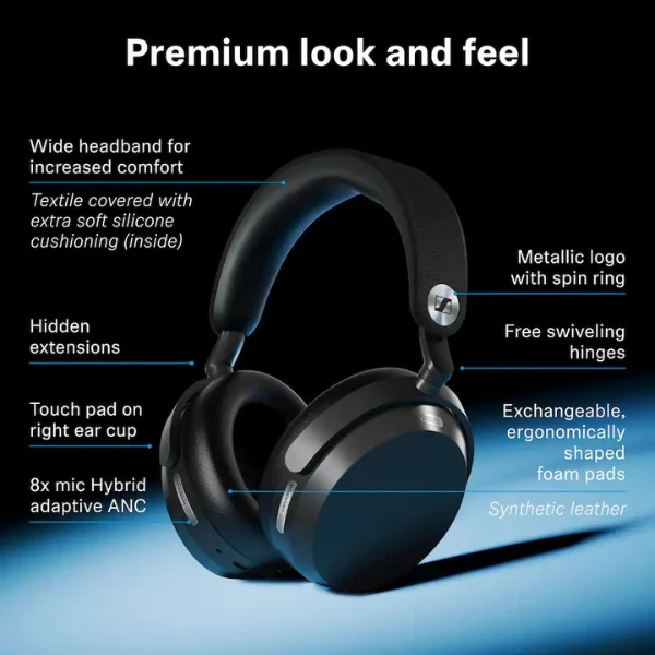Audífonos Sennheiser MOMENTUM 5 Bluetooth Inalámbricos con Cancelación Adaptativa de Ruido Over-Ear - Negro
