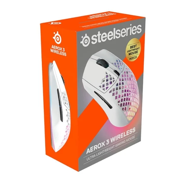 Mouse gaming inalámbrico SteelSeries Aerox 3 Wireless Snow RGB ultraligero 18000 DPI - 62608 - Blanco