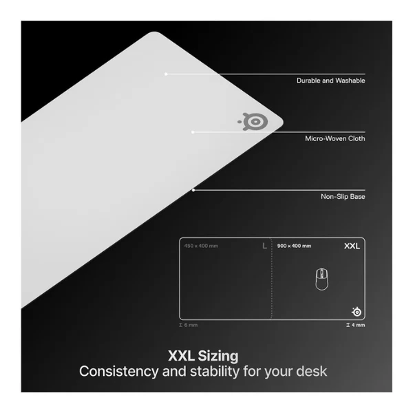 Mousepad gaming SteelSeries QcK Heavy XXL de tela con base de goma extra gruesa - 67504 - Blanco