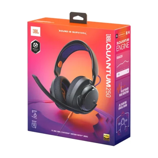Audífono Gaming JBL Quantum 250 con Micrófono Cardioide y Cable 3.5mm Multiplataforma - JBLQTUM250BLKAM - Negro