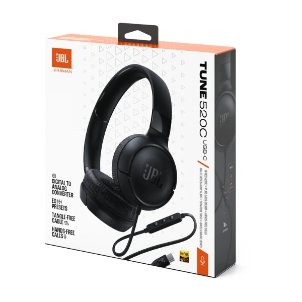 Audífono JBL Tune 520C USB-C Multiplataforma con Micrófono y Sonido Hi-Res - JBLT520CBLKAM - Negro