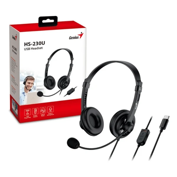Audífono con Micrófono Genius HS-230U USB-C con Control Integrado - 31710021403-405 - Negro
